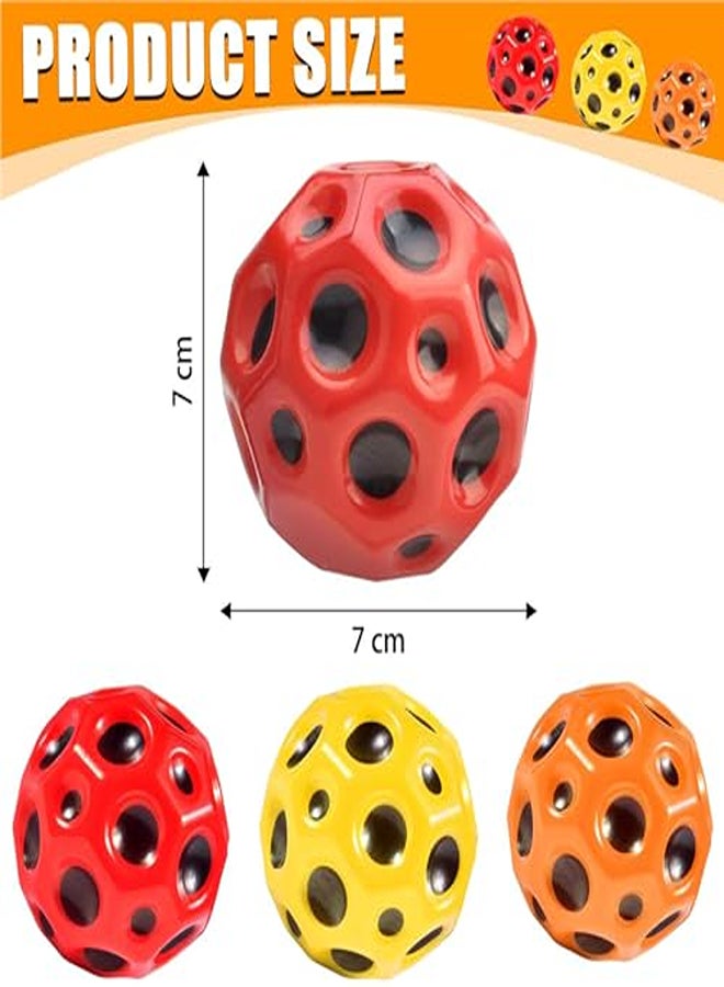 BVSRCP Pack of 3 Moon Ball, High Jumps Rubber Ball, Space Ball, Moonball, Mini Bouncing Ball Toy, Super High Bouncing Lightweight Jumping Ball, Bouncy Balls (Red + Yellow + Orange) - Image 2